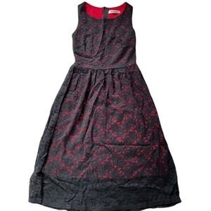 Mystic Black Lace Red Lining Sleeveless Fit and Flare Cocktail Dress